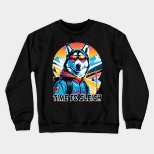 Time to Sleigh - Cool Husky in Glasses Crewneck Sweatshirt